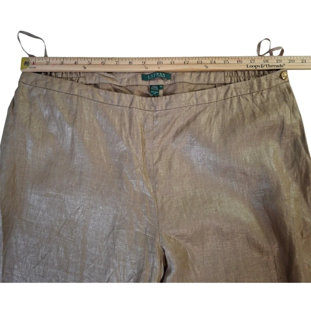 Lauren Ralph Lauren Metallic Gold Linen Pants Womens 20W Wide Leg Cropped Ankle‎